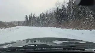 Winter road southbound, Steep Creek crossing.
