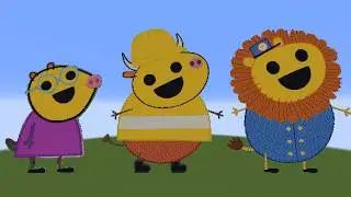 Peppa Pig characters with Mr Sun's face (in Minecraft)