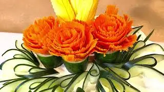 Creative Food Art: Vegetable Carving / Beautiful Salad Spread (Carrot, Cucumber, Squash)