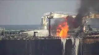 Indian Navy's team firefighting team battling fire onboard MV Marlin Luanda