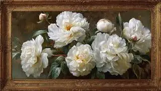 Elegant White Peonies in Gold Frame &ndash; 2 Hours of Luxury Floral Art for Your Home