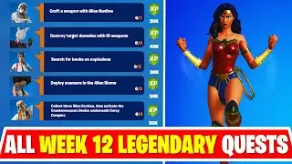 Fortnite - All Week 12 Legendary Quest Challenges - Target dummies, Deploy scanners, Alien Devices