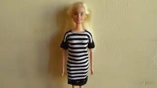 DIY Barbie doll clothes : Striped Dress with Lace Trim