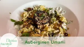 Umami-Auberginen mit Hirse und Joghurt-Koriander-Dip #auberginenrezept #umami #hirse