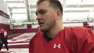 Wisconsin FB Austin Ramesh on pancake blocks, facing Michigan defense