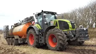 Claas Axion 960 w/ Kaweco Slurry Tank on duty injecting slurry in old grass field | Gylle 2021