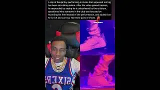 Soulja Boy reacts after a video goes viral showing him performing in oversized shoes