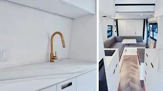 VAN TOUR | Clean & Beautiful Camper Van with Elevator Bed, Shower & more!