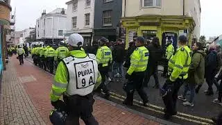 Brighton vs Crystal Palace Build-Up: Police Escort Palace Fans Through Brighton City to Station