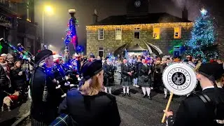 Festive Kintore Pipe Band play Murdo's Wedding set during 2025 Kintore Christmas Lights in Scotland