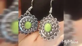 Clip 48 Lime Green Daisy Flower Silver dangle earrings