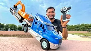 Unboxing Big Size Remote Control Transport Vehicle Truck with Excavator - Jmv toys