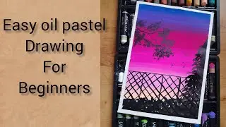 Beautiful scenery drawing with oil pastel I simple landscape for beginners #art #try #easy #viral 