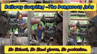 Train Coupling-The Dangerous Jobs🤕| No helmets, No hand gloves, No protection😡 #pointman #fitter