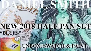 NEW 2018 Daniel Smith Half Pan Watercolor Set BLUES MERMAID Painting Review Artwork