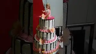 home made egg less fresh butter scotch flavour triple layer barbie doll cake