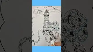 Zentangle Lighthouse Drawing 🌊 | Relaxing Art for Focus & Calm