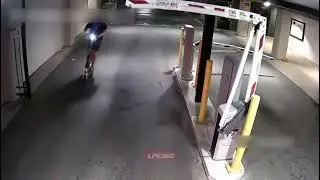 Guy on scooter crashes into parking barrier