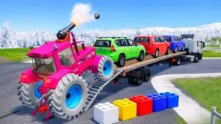 Flatbed Truck McQueen | Transportation with Truck - Pothole vs Car #8 | BeamNG.Drive Gameplay