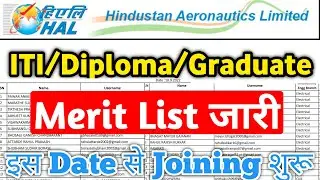HAL Apprentice Merit list 2022, ITI/Diploma/Graduate Apprentice merit list 2022, Latest Apprentice