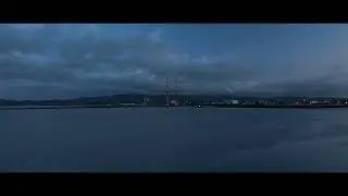 Drone short clip of Poolbeg Chimneys at dusk from North Bull Wall, Clontarf Dublin.
