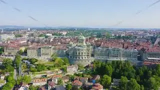 Bern, Switzerland. Federal Palace - Bundeshaus, Historic city center, general view, Aerial View Hype