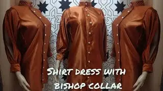 How to make a SHIRT DRESS with BISHOP COLLAR || Button Shirt with SLIT SLEEVES