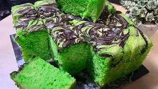 Kek marble pandan kelapa coklat