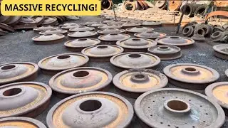 Amazing Process of Recycling Rusty Train Wheels into Valuable Machine Parts