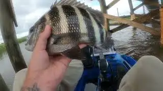 Fishing in the kayak with no plan on a windy day in Fernandina Beach, Florida.