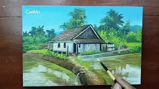 Acrylic Painting 002_Rural landscape_house on the edge of a rice field.