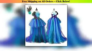 Peacock Feather Long Tail Dresses for Girls Pageant Halloween Party Costumes for Kids Tutu Outfits