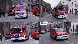 Einsatzfahrten der Feuerwehr L&uuml;ttich zu Industriebrand + Alarmtafel || Vehicules I.I.L.E SRI Liege