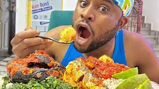 Mukbang Asmr Palmoil Stew,Spicy Egg,Sardine fish,Dry CatFish,Avocado,Green & Rice. Oshioo!