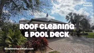 2-Story Tile Roof Soft Wash & Travertine Pool Deck Cleaning | Palmetto, FL | Sunshine AquaWash