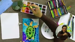 Как нарисовать черепаху красками / Рисование для детей / Простое рисование