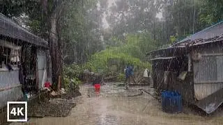 Walking in Heavy Rain in a Peaceful Village | Village Life in Monsoon | Rain Sounds