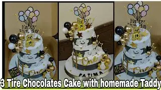 3 Tier Teddy Bear And Clouds Birthday Cake | Teddy Bear Theme Cake🧸#taddybearcake#viral#birthdaycake