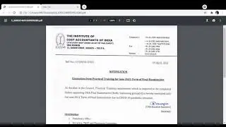 CMA  ICMAI  NOTIFICATION Exemption from Practical Training for June 2021 Term of Final Examination