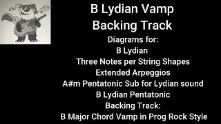 B Lydian Vamp w/scale and arpeggio diagrams