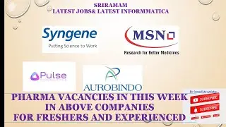 MSN| AUROBINDO| SYNGENE| pharma jobs this week| 1st week Feb 2023| SriRamamjobs
