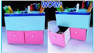 Diy making Desktop Organizer With Waste Cardboard Box 🔥//Pen Holder Organizer//Paper Craft ideas//