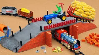 DIY Mini Tractor Builds Strong Brick & Concrete Bridge for Heavy Trucks & train