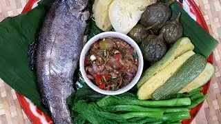 How To Make: Steamed fish & vegetables w/ spicy Lao olive (Mak kok)  dipping sauce | Lao Food