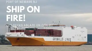 Ship on Fire at Port of Newark