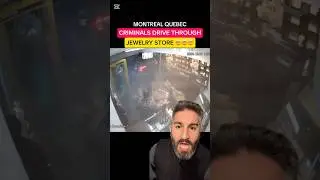Criminals drive into a jewelry store in Montreal as owner defends his business. #fyp #viral #quebec