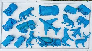 Membersihkan Mainan Berlumpur Warna Biru Pesawat, SuperCar, SuperBike, Truk Mixer