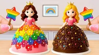 Mini Princess Cake 👑🌈 | Rainbow Candy Dress vs Chocolate Cake ASMR