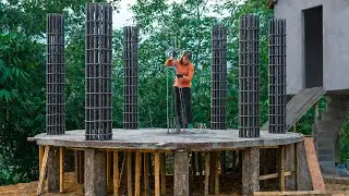 No Machinery Needed: Young Woman Builds Concrete Pillars and Stairs for Her Dream Kitchen