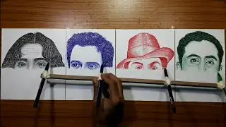 American artist challenge Indian artist /Drawing four different faces at same time with Single Hand